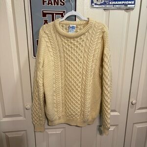 John Molloy pure New Wool Beige Cable Knit Crewneck Sweater